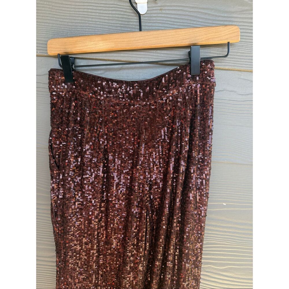 Express high waisted sequin chocolate brown trousers - Picture 5 of 6